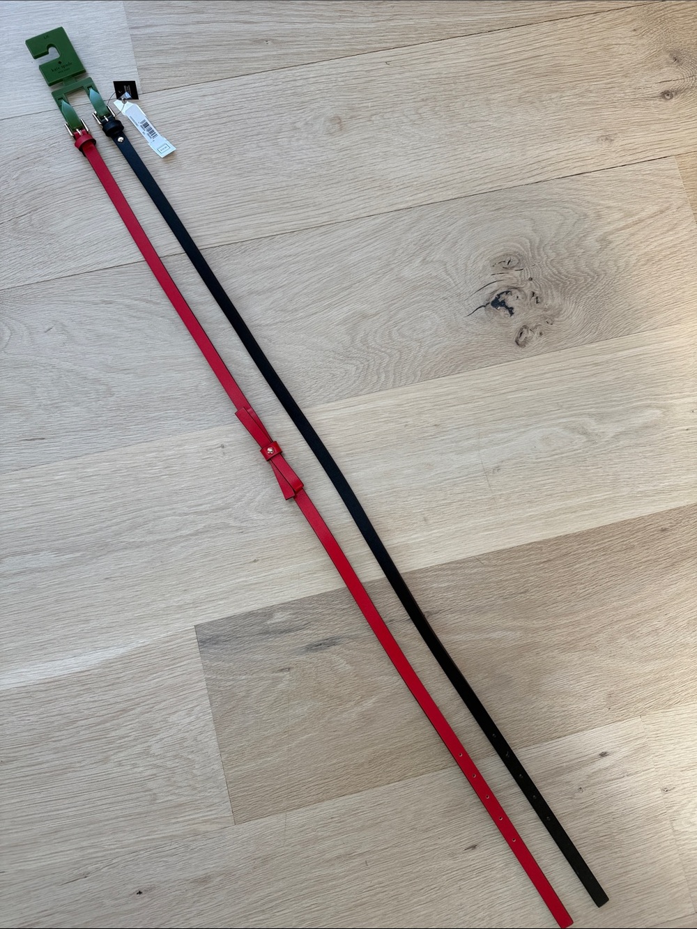 kate spade Red and Black Leather Skinny Belts with Gold Buckles